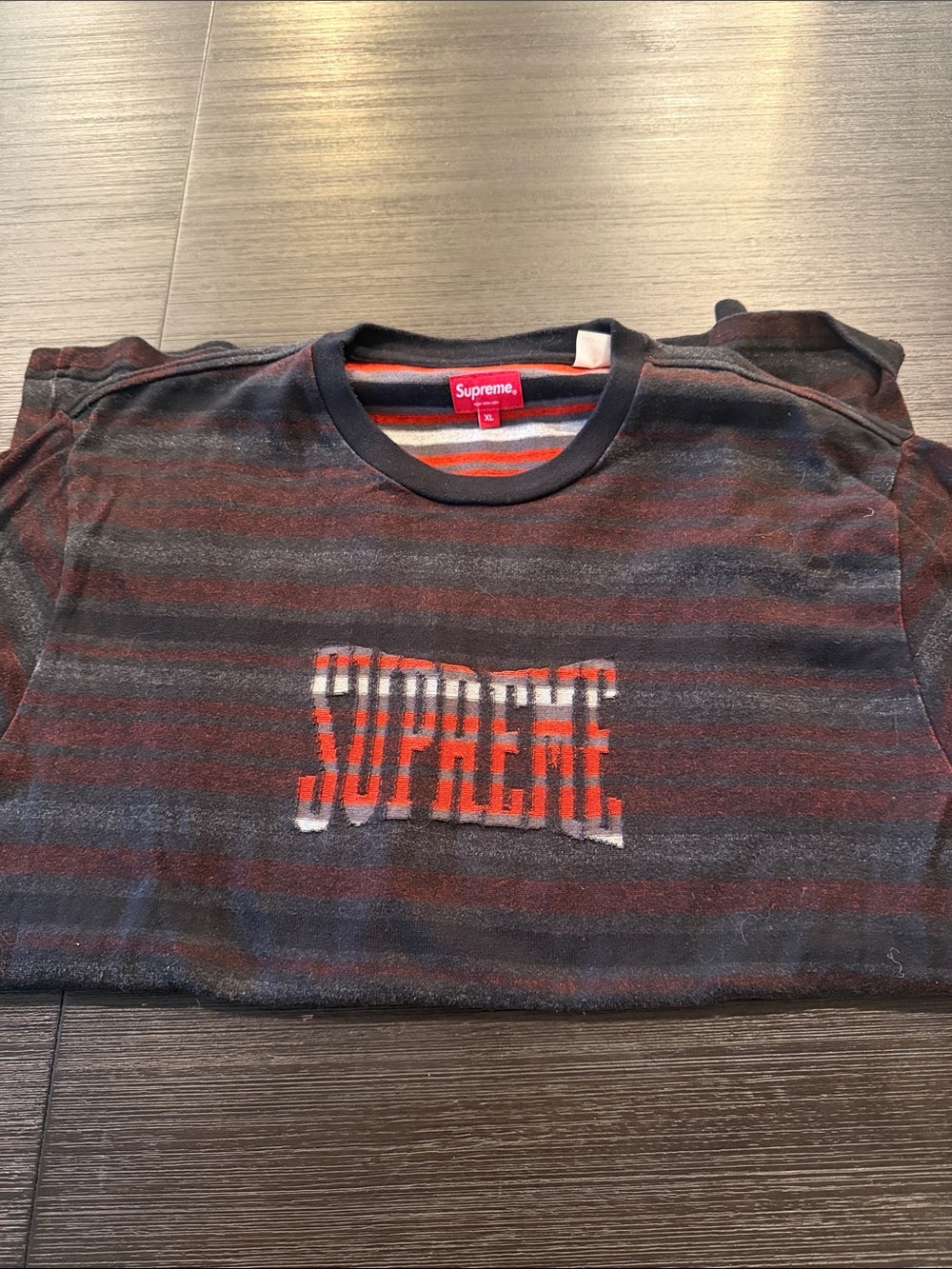 Supreme Striped Crewneck Sweater in Black and Red Size XL